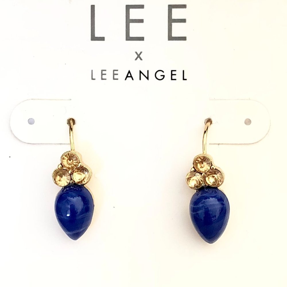 Lee by Lee Angel Lapis Cabochon Crystal Teardrop Earrings NWT 75